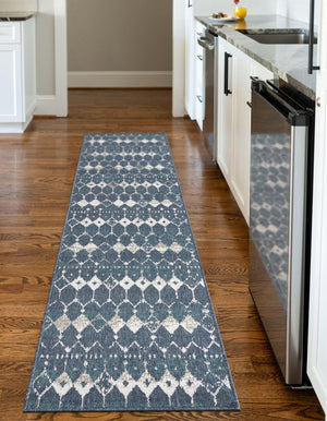 Navy Blue 2' x 8' Outdoor Trellis Runner Area Rug Weather Resistant for Patio, Deck, Terrace, Balcony, Porch Geometric Design Water Safe Outside Carpet for Sale at Rug Engine