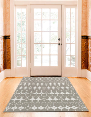 Gray 5' 3 x 8' Outdoor Trellis Rectangle Area Rug Weather Resistant for Patio, Deck, Terrace, Balcony, Porch Geometric Design Water Safe Outside Carpet for Sale at Rug Engine