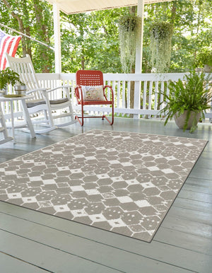 Gray 6' x 9' Outdoor Trellis Rectangle Area Rug Weather Resistant for Patio, Deck, Terrace, Balcony, Porch Geometric Design Water Safe Outside Carpet for Sale at Rug Engine