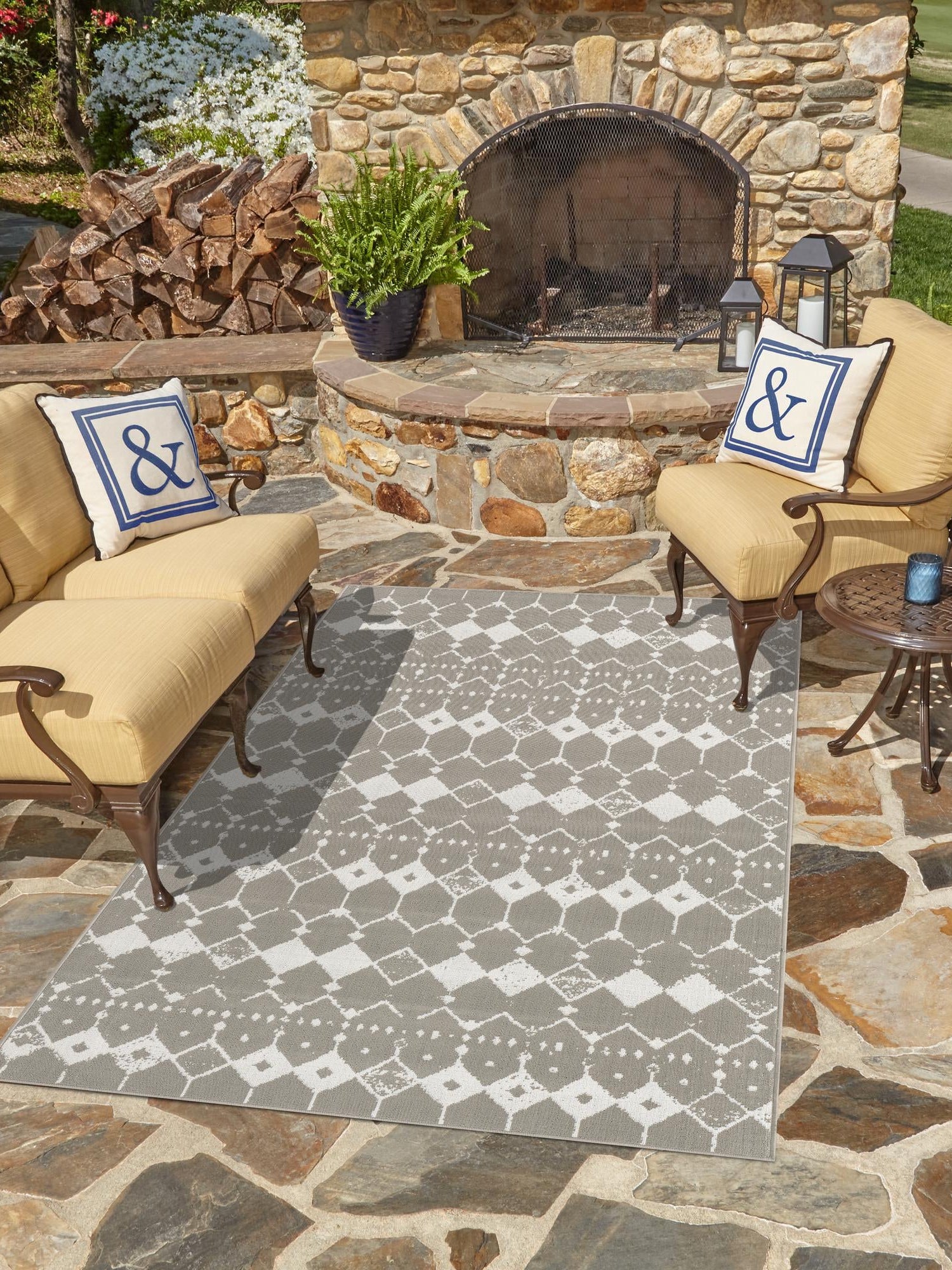 Gray 9' x 12' Outdoor Trellis Rectangle Area Rug Weather Resistant for Patio, Deck, Terrace, Balcony, Porch Geometric Design Water Safe Outside Carpet for Sale at Rug Engine