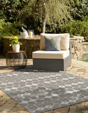 Gray 7' 10 x 10' Outdoor Trellis Rectangle Area Rug Weather Resistant for Patio, Deck, Terrace, Balcony, Porch Geometric Design Water Safe Outside Carpet for Sale at Rug Engine