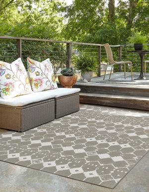 Gray 4' x 6' Outdoor Trellis Rectangle Area Rug Weather Resistant for Patio, Deck, Terrace, Balcony, Porch Geometric Design Water Safe Outside Carpet for Sale at Rug Engine