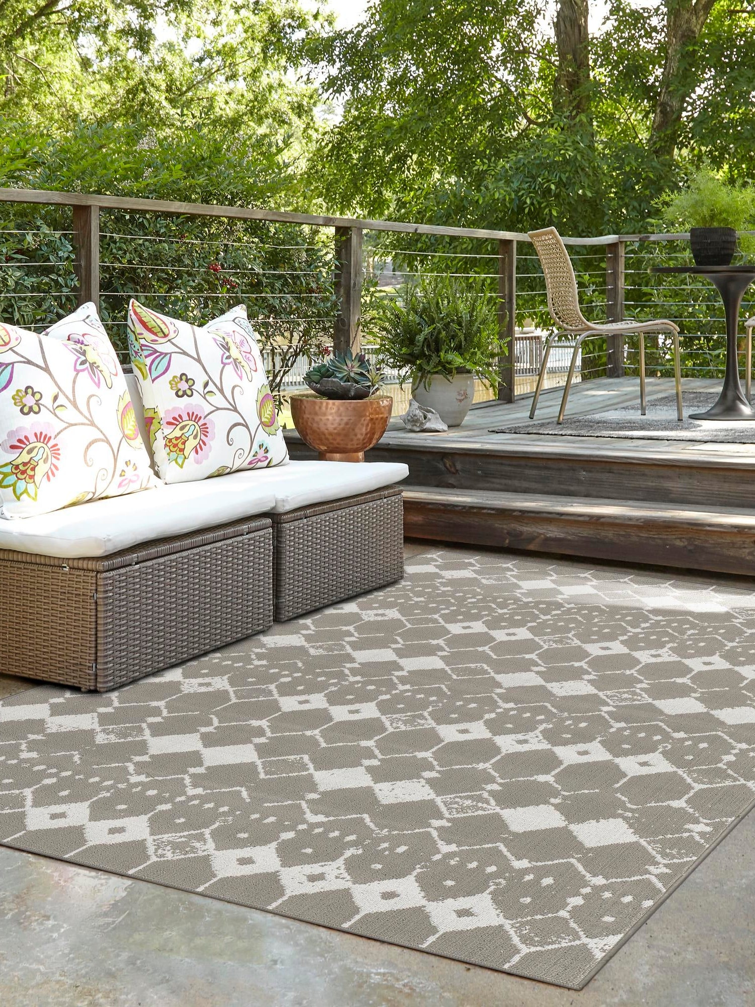 Gray 5' 3 x 8' Outdoor Trellis Rectangle Area Rug Weather Resistant for Patio, Deck, Terrace, Balcony, Porch Geometric Design Water Safe Outside Carpet for Sale at Rug Engine