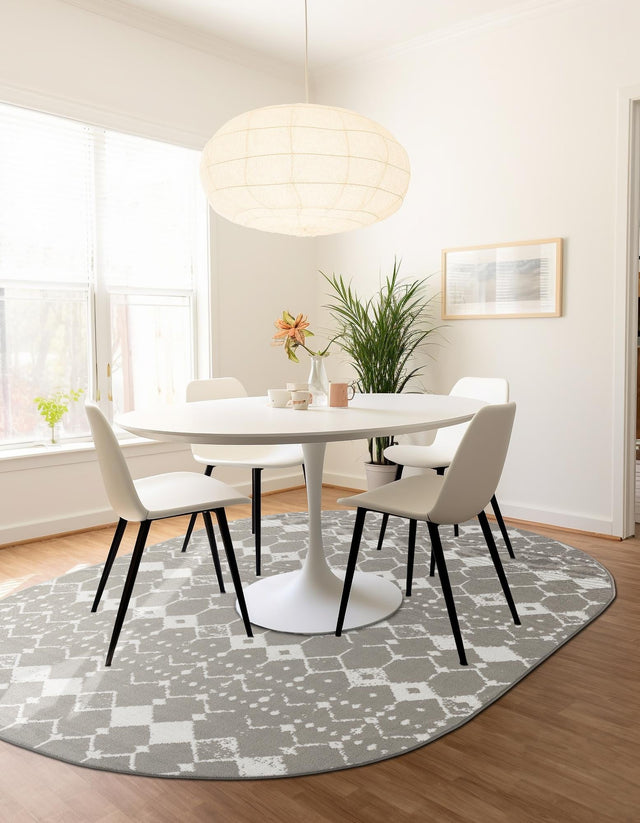 Gray 5' 3 x 8' Outdoor Trellis Oval Area Rug Weather Resistant for Patio, Deck, Terrace, Balcony, Porch Geometric Design Water Safe Outside Carpet for Sale at Rug Engine