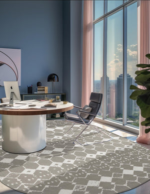 Gray 7' 10 x 10' Outdoor Trellis Oval Area Rug Weather Resistant for Patio, Deck, Terrace, Balcony, Porch Geometric Design Water Safe Outside Carpet for Sale at Rug Engine