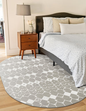 Gray 7' 10 x 10' Outdoor Trellis Oval Area Rug Weather Resistant for Patio, Deck, Terrace, Balcony, Porch Geometric Design Water Safe Outside Carpet for Sale at Rug Engine