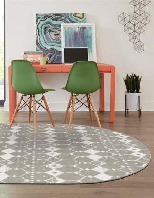 Gray 5' 3 x 8' Outdoor Trellis Oval Area Rug Weather Resistant for Patio, Deck, Terrace, Balcony, Porch Geometric Design Water Safe Outside Carpet for Sale at Rug Engine