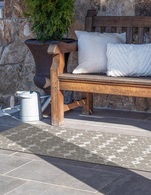 Gray 2' x 6' Outdoor Trellis Runner Area Rug Weather Resistant for Patio, Deck, Terrace, Balcony, Porch Geometric Design Water Safe Outside Carpet for Sale at Rug Engine