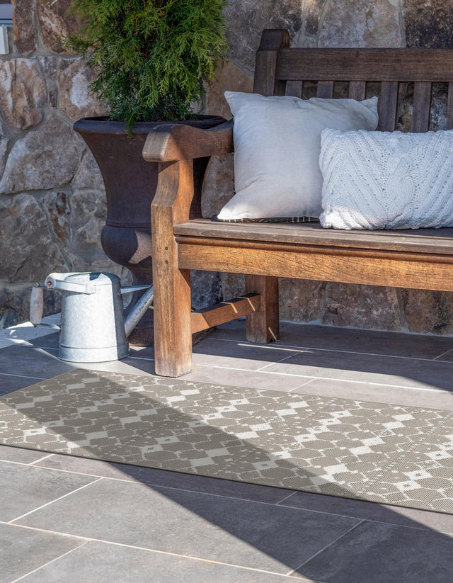 Gray 2' x 6' Outdoor Trellis Runner Area Rug Weather Resistant for Patio, Deck, Terrace, Balcony, Porch Geometric Design Water Safe Outside Carpet for Sale at Rug Engine