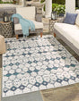 Ivory and Blue 9' x 12' Outdoor Trellis Rectangle Area Rug Weather Resistant for Patio, Deck, Terrace, Balcony, Porch Geometric Design Water Safe Outside Carpet for Sale at Rug Engine