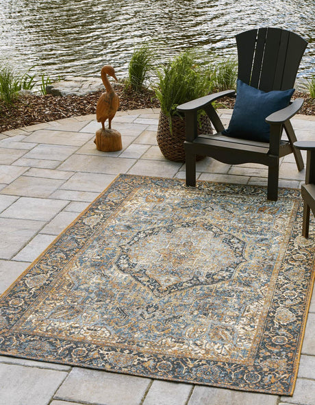 Blue 8' x 10' Outdoor Traditional Rectangle Rug