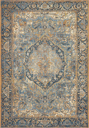 Blue 4' x 6' Outdoor Traditional Rectangle Area Rug Weather Resistant for Patio, Deck, Terrace, Balcony, Porch Classical Design Outside Carpet for Sale at Rug Engine