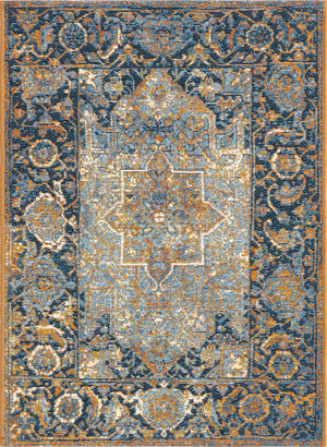 Blue 2' x 3' Outdoor Traditional Rectangle Area Rug Weather Resistant for Patio, Deck, Terrace, Balcony, Porch Classical Design Outside Carpet for Sale at Rug Engine
