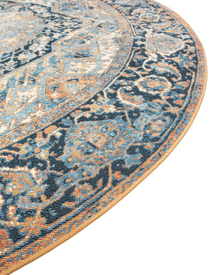 Blue 7' 10 x 7' 10 Outdoor Traditional Round Area Rug Weather Resistant for Patio, Deck, Terrace, Balcony, Porch Classical Design Outside Carpet for Sale at Rug Engine