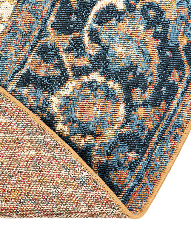 Blue 7' 10 x 7' 10 Outdoor Traditional Round Area Rug Weather Resistant for Patio, Deck, Terrace, Balcony, Porch Classical Design Outside Carpet for Sale at Rug Engine