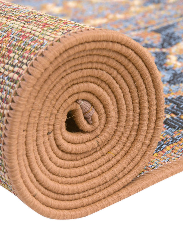 Blue 7' 10 x 7' 10 Outdoor Traditional Round Area Rug Weather Resistant for Patio, Deck, Terrace, Balcony, Porch Classical Design Outside Carpet for Sale at Rug Engine