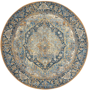 Blue 7' 10 x 7' 10 Outdoor Traditional Round Area Rug Weather Resistant for Patio, Deck, Terrace, Balcony, Porch Classical Design Outside Carpet for Sale at Rug Engine