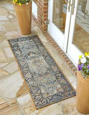 Blue 2' x 6' Outdoor Traditional Runner Area Rug Weather Resistant for Patio, Deck, Terrace, Balcony, Porch Classical Design Outside Carpet for Sale at Rug Engine
