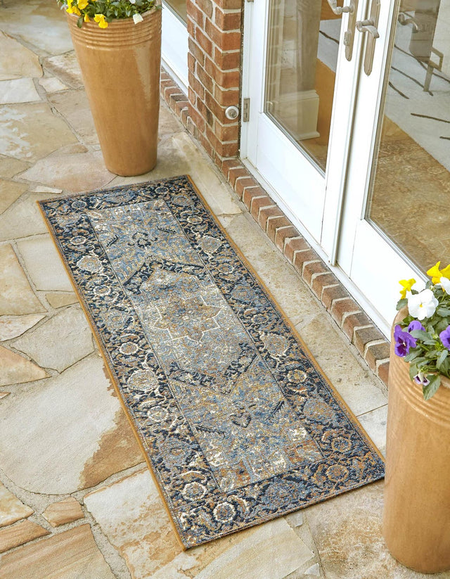 Blue 2' x 6' Outdoor Traditional Runner Area Rug Weather Resistant for Patio, Deck, Terrace, Balcony, Porch Classical Design Outside Carpet for Sale at Rug Engine