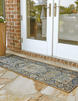 Blue 2' 7 x 5' 3 Outdoor Traditional Runner Area Rug Weather Resistant for Patio, Deck, Terrace, Balcony, Porch Classical Design Outside Carpet for Sale at Rug Engine
