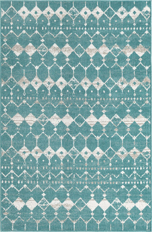 Teal 1' 3 x 1' 3 Outdoor Trellis Sample Area Rug Weather Resistant for Patio, Deck, Terrace, Balcony, Porch Geometric Design Water Safe Outside Carpet for Sale at Rug Engine