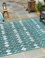 Teal 7' 10 x 7' 10 Outdoor Trellis Square Area Rug Weather Resistant for Patio, Deck, Terrace, Balcony, Porch Geometric Design Water Safe Outside Carpet for Sale at Rug Engine