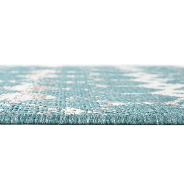 Teal 7' 10 x 7' 10 Outdoor Trellis Square Area Rug Weather Resistant for Patio, Deck, Terrace, Balcony, Porch Geometric Design Water Safe Outside Carpet for Sale at Rug Engine