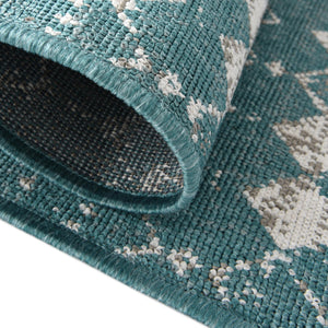 Teal 7' 10 x 7' 10 Outdoor Trellis Square Area Rug Weather Resistant for Patio, Deck, Terrace, Balcony, Porch Geometric Design Water Safe Outside Carpet for Sale at Rug Engine