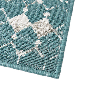 Teal 7' 10 x 7' 10 Outdoor Trellis Square Area Rug Weather Resistant for Patio, Deck, Terrace, Balcony, Porch Geometric Design Water Safe Outside Carpet for Sale at Rug Engine