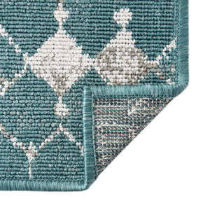 Teal 7' 10 x 7' 10 Outdoor Trellis Square Area Rug Weather Resistant for Patio, Deck, Terrace, Balcony, Porch Geometric Design Water Safe Outside Carpet for Sale at Rug Engine