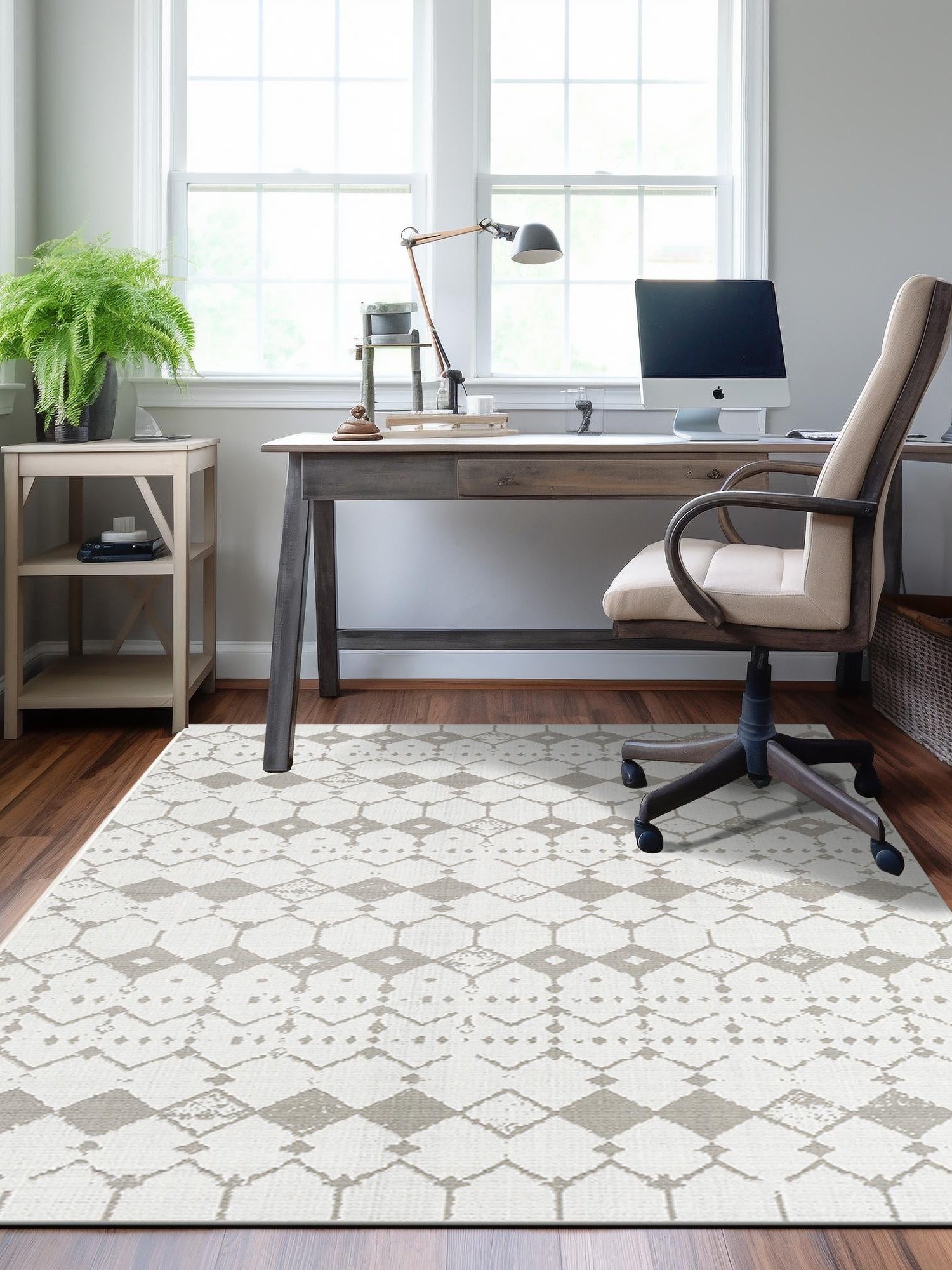 Ivory and Gray 7' 10 x 10' Outdoor Trellis Rectangle Area Rug Weather Resistant for Patio, Deck, Terrace, Balcony, Porch Geometric Design Water Safe Outside Carpet for Sale at Rug Engine