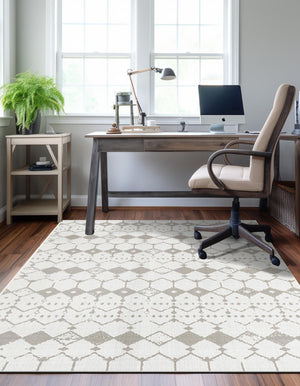 Ivory and Gray 7' 10 x 10' Outdoor Trellis Rectangle Area Rug Weather Resistant for Patio, Deck, Terrace, Balcony, Porch Geometric Design Water Safe Outside Carpet for Sale at Rug Engine