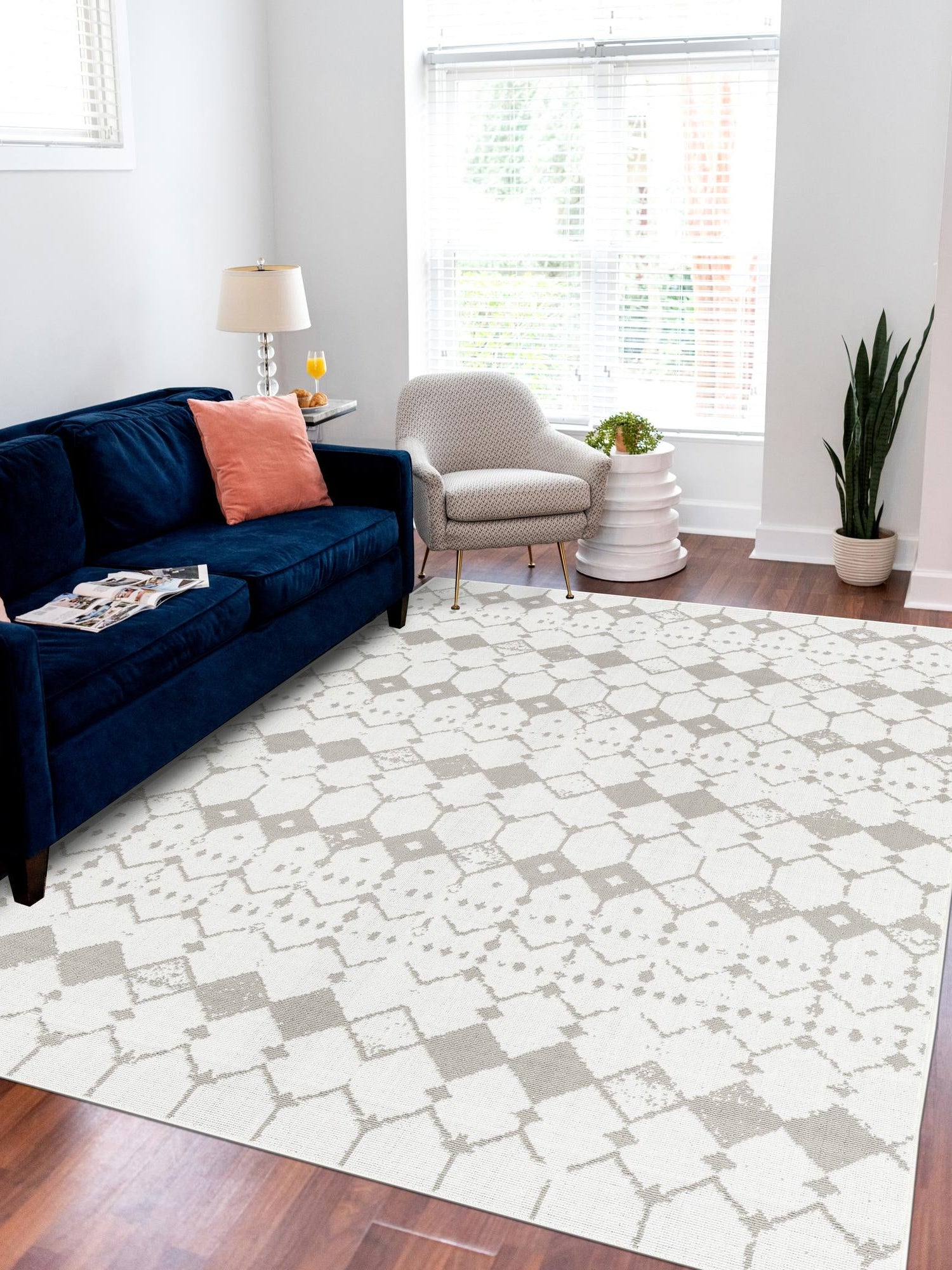 Ivory and Gray 4' x 6' Outdoor Trellis Rectangle Area Rug Weather Resistant for Patio, Deck, Terrace, Balcony, Porch Geometric Design Water Safe Outside Carpet for Sale at Rug Engine