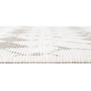 Ivory and Gray 7' 10 x 7' 10 Outdoor Trellis Square Area Rug Weather Resistant for Patio, Deck, Terrace, Balcony, Porch Geometric Design Water Safe Outside Carpet for Sale at Rug Engine