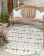Ivory and Gray 5' 3 x 8' Outdoor Trellis Oval Area Rug Weather Resistant for Patio, Deck, Terrace, Balcony, Porch Geometric Design Water Safe Outside Carpet for Sale at Rug Engine