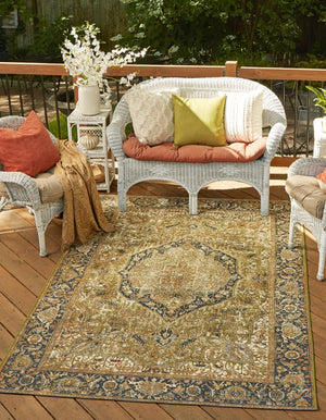 Green 1' 4 x 1' 4 Outdoor Traditional Sample Area Rug Weather Resistant for Patio, Deck, Terrace, Balcony, Porch Classical Design Outside Carpet for Sale at Rug Engine