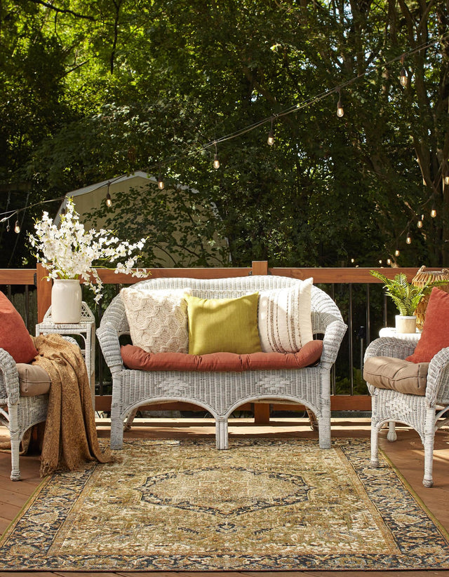 Green 7' 10 x 10' Outdoor Traditional Rectangle Area Rug Weather Resistant for Patio, Deck, Terrace, Balcony, Porch Classical Design Outside Carpet for Sale at Rug Engine