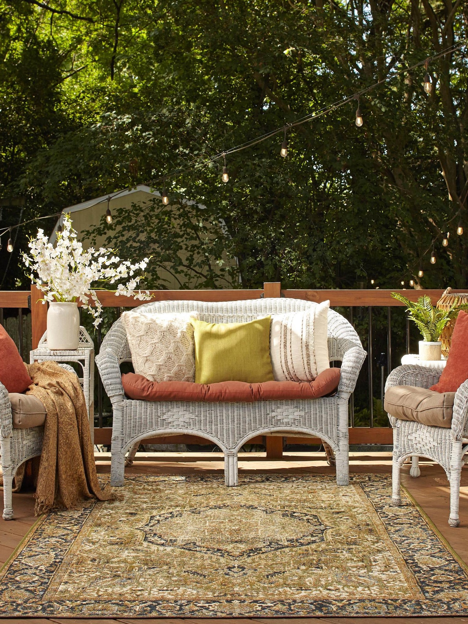 Green 4' x 6' Outdoor Traditional Rectangle Area Rug Weather Resistant for Patio, Deck, Terrace, Balcony, Porch Classical Design Outside Carpet for Sale at Rug Engine