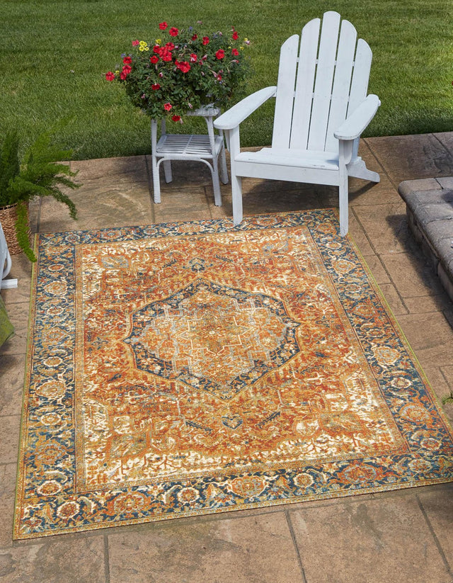 Rust Red 4' x 6' Outdoor Traditional Rectangle Area Rug Weather Resistant for Patio, Deck, Terrace, Balcony, Porch Classical Design Outside Carpet for Sale at Rug Engine