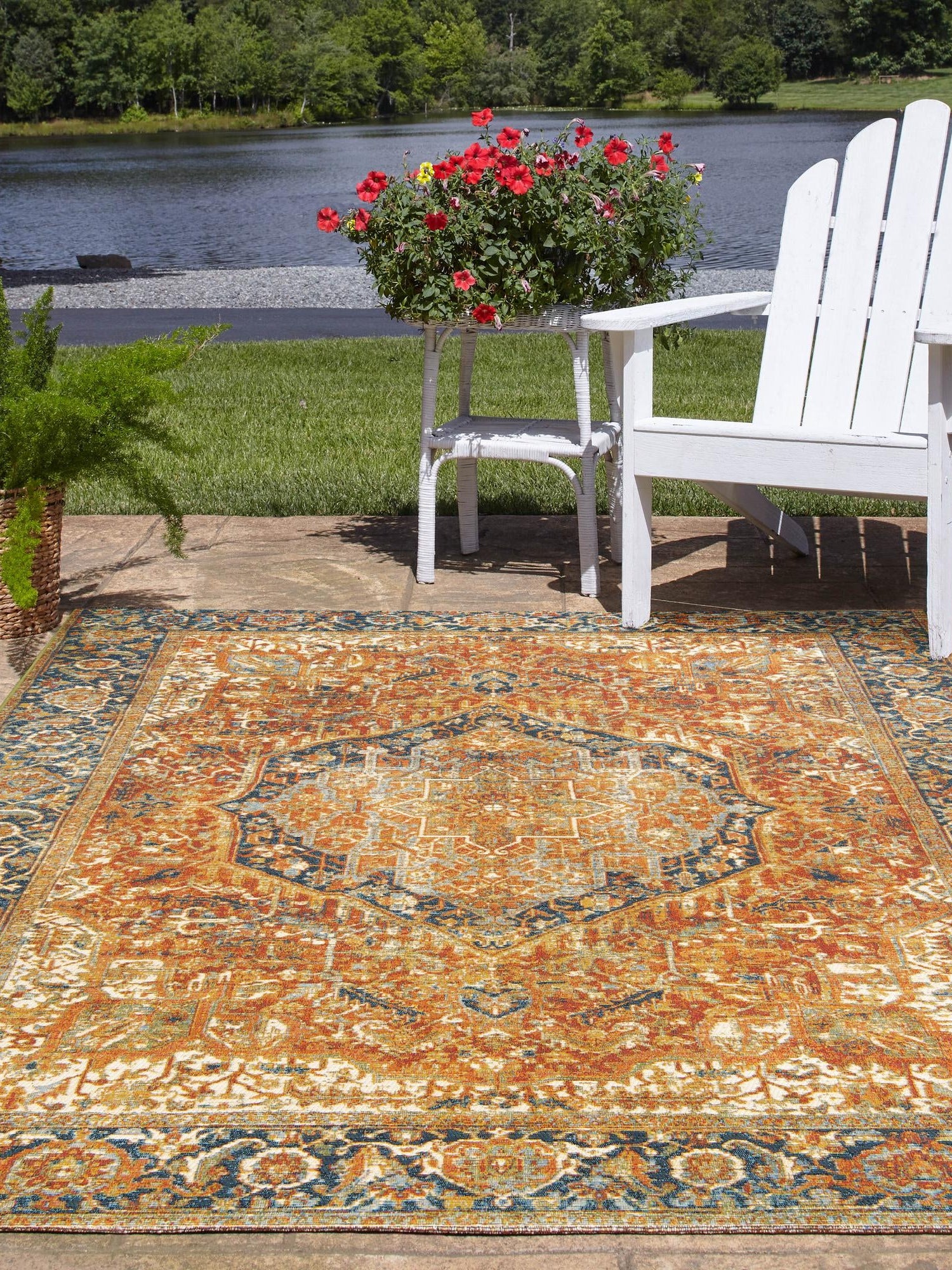 Rust Red 4' x 6' Outdoor Traditional Rectangle Area Rug Weather Resistant for Patio, Deck, Terrace, Balcony, Porch Classical Design Outside Carpet for Sale at Rug Engine