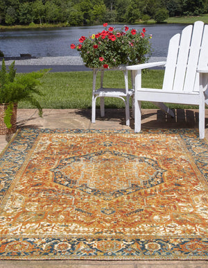 Rust Red 4' x 6' Outdoor Traditional Rectangle Area Rug Weather Resistant for Patio, Deck, Terrace, Balcony, Porch Classical Design Outside Carpet for Sale at Rug Engine