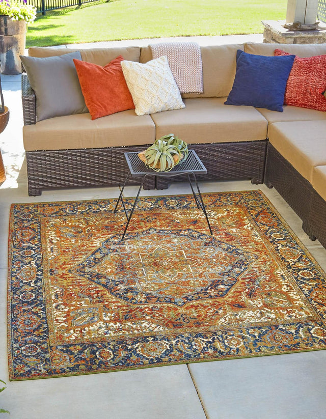 Rust Red 6' x 6' Outdoor Traditional Square Area Rug Weather Resistant for Patio, Deck, Terrace, Balcony, Porch Classical Design Outside Carpet for Sale at Rug Engine