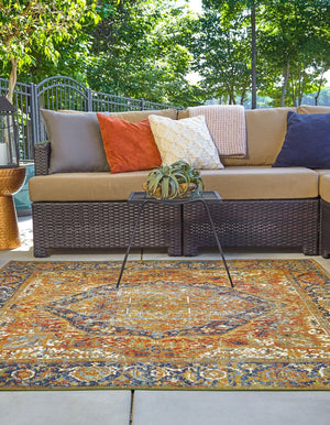 Rust Red 6' x 6' Outdoor Traditional Square Area Rug Weather Resistant for Patio, Deck, Terrace, Balcony, Porch Classical Design Outside Carpet for Sale at Rug Engine