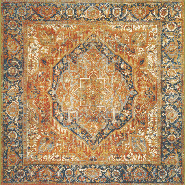 Rust Red 6' x 6' Outdoor Traditional Square Area Rug Weather Resistant for Patio, Deck, Terrace, Balcony, Porch Classical Design Outside Carpet for Sale at Rug Engine