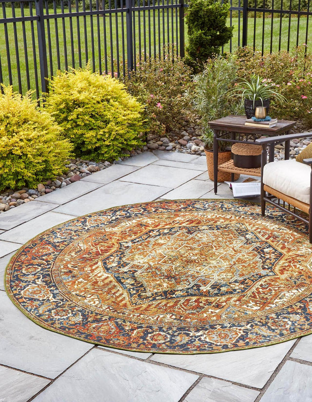 Rust Red 7' 10 x 7' 10 Outdoor Traditional Round Area Rug Weather Resistant for Patio, Deck, Terrace, Balcony, Porch Classical Design Outside Carpet for Sale at Rug Engine