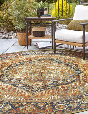 Rust Red 7' 10 x 7' 10 Outdoor Traditional Round Area Rug Weather Resistant for Patio, Deck, Terrace, Balcony, Porch Classical Design Outside Carpet for Sale at Rug Engine