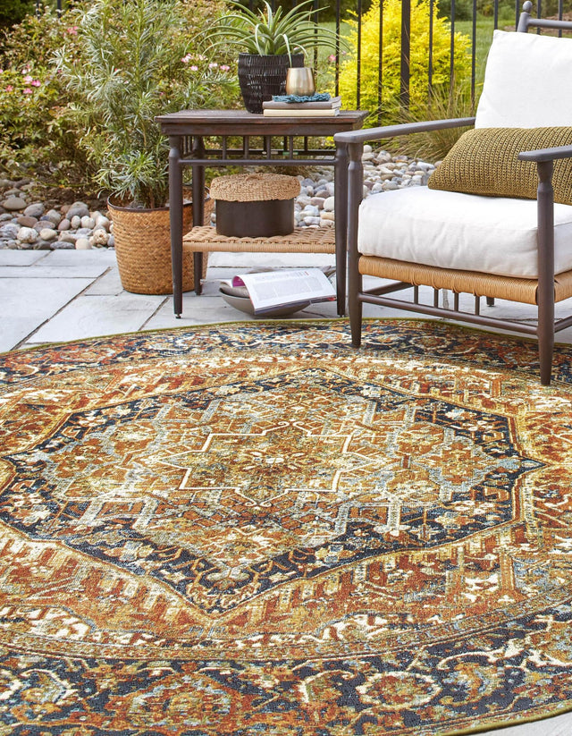 Rust Red 7' 10 x 7' 10 Outdoor Traditional Round Area Rug Weather Resistant for Patio, Deck, Terrace, Balcony, Porch Classical Design Outside Carpet for Sale at Rug Engine