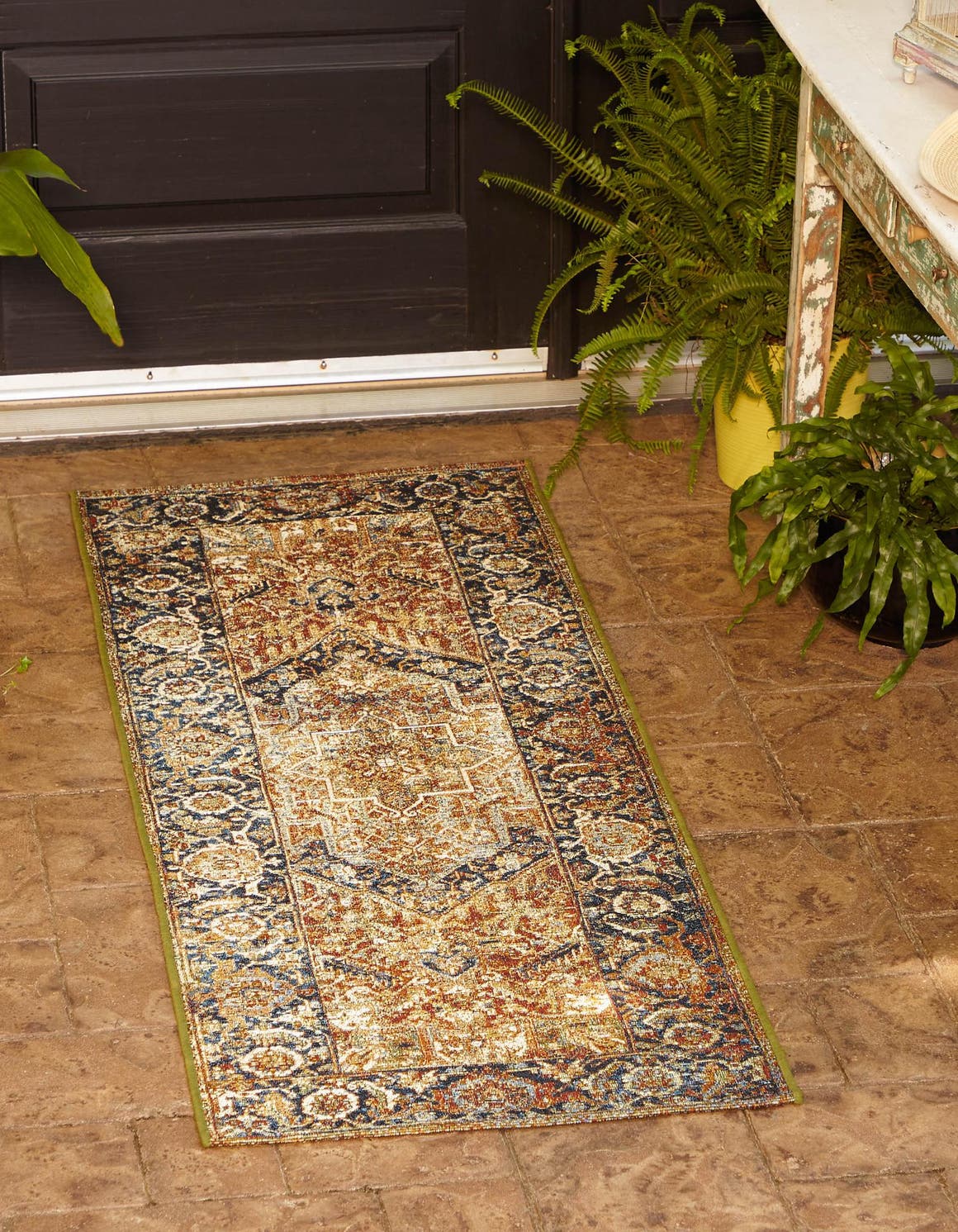 Rust Red 2' 7 x 5' 3 Outdoor Traditional Runner Area Rug Weather Resistant for Patio, Deck, Terrace, Balcony, Porch Classical Design Outside Carpet for Sale at Rug Engine