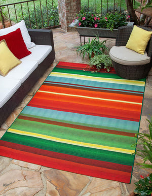 Multicolor 6' 1 x 9' Outdoor Modern Rectangle Area Rug Weather Resistant for Patio, Deck, Terrace, Balcony, Porch 100% Polypropylene Modern Outside Carpet for Sale at Rug Engine