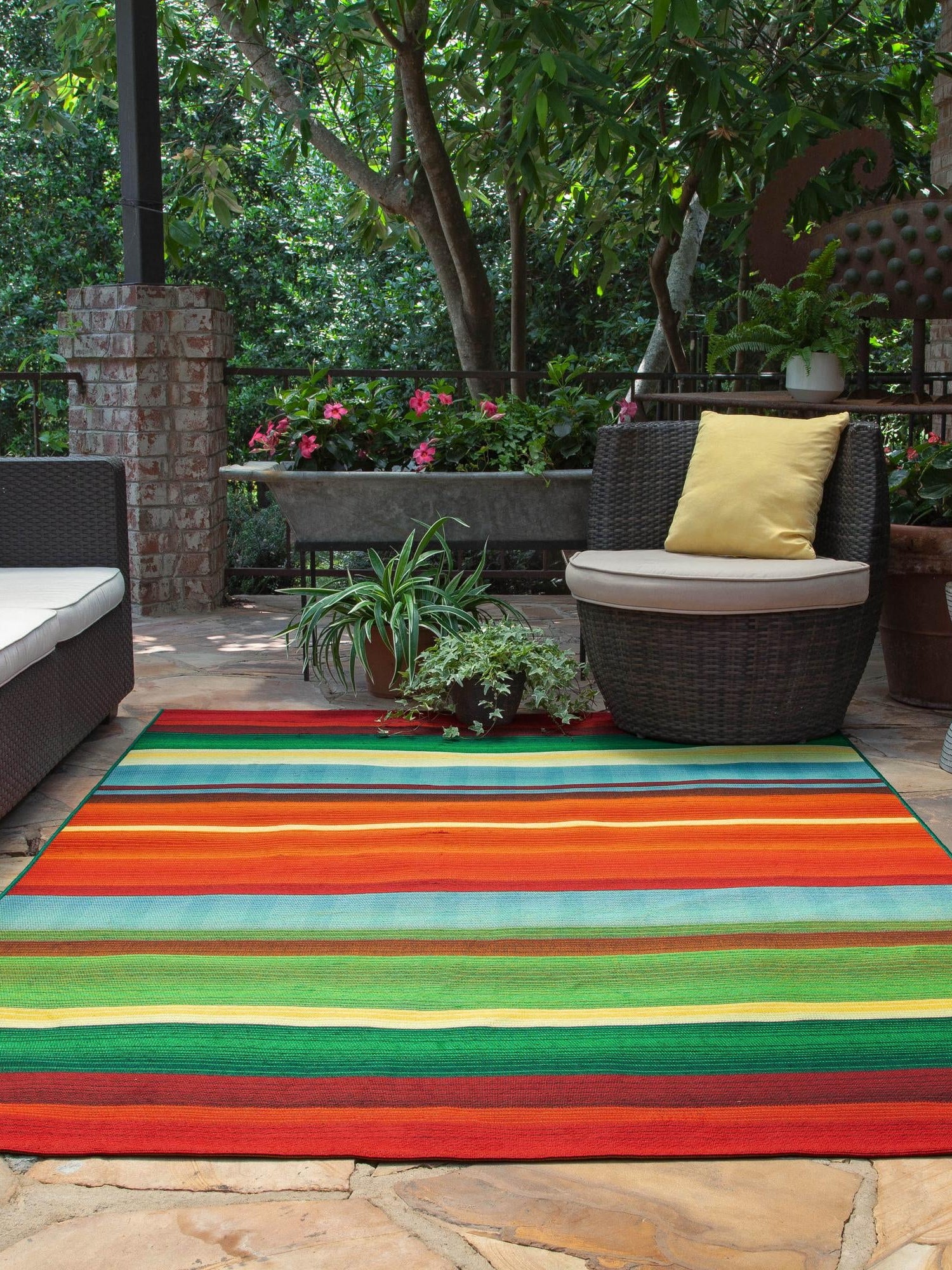 Multicolor 7' 10 x 10' Outdoor Modern Rectangle Area Rug Weather Resistant for Patio, Deck, Terrace, Balcony, Porch 100% Polypropylene Modern Outside Carpet for Sale at Rug Engine